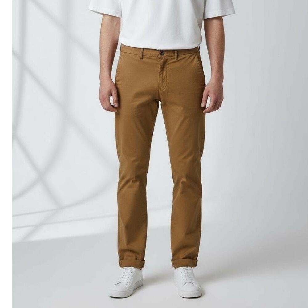 Piombo Men's Cotton Stretch Slim Fit Chino Pant High Rise Tan Size 36 NWT